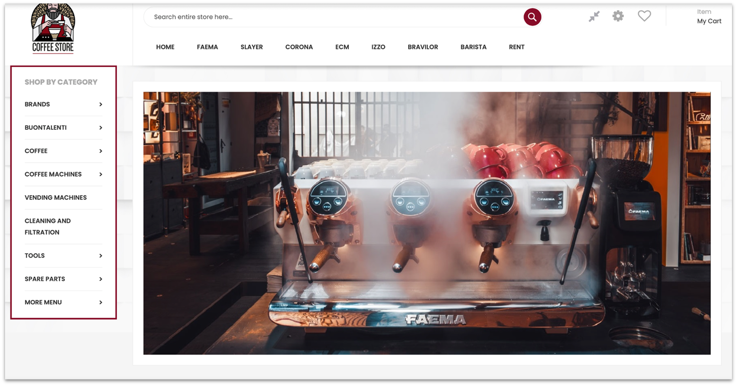 Coffee Store's website homepage