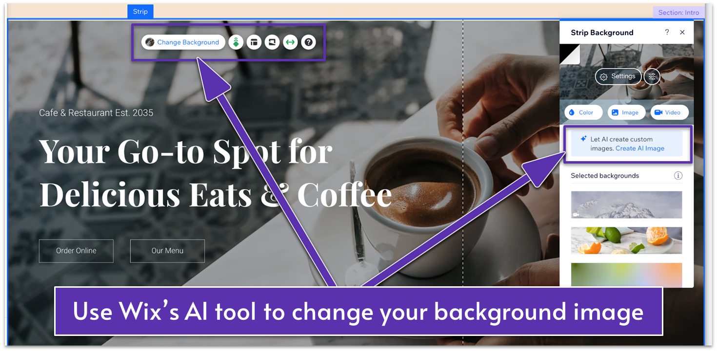 Wix's AI background change