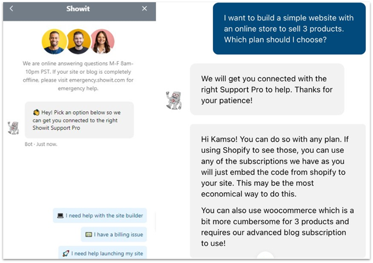 Showit chat support