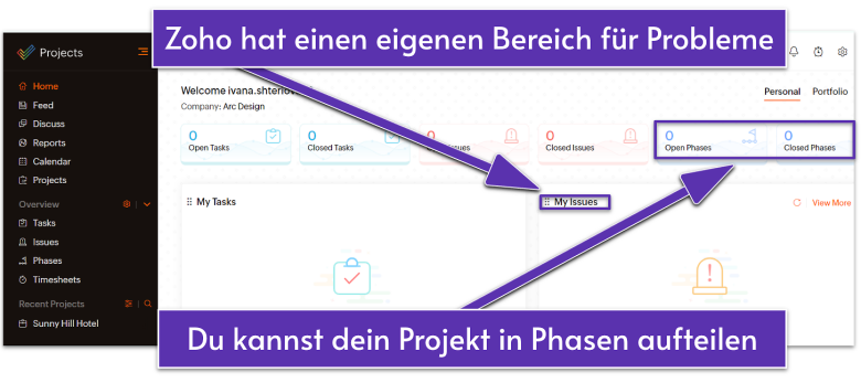 Zoho Projects interface