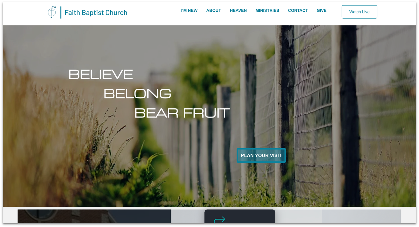 Faith Baptist Church homepage made with Wix