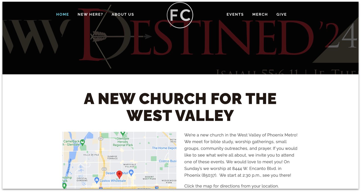 Faith Church Phoenix homepage made with Squarespace