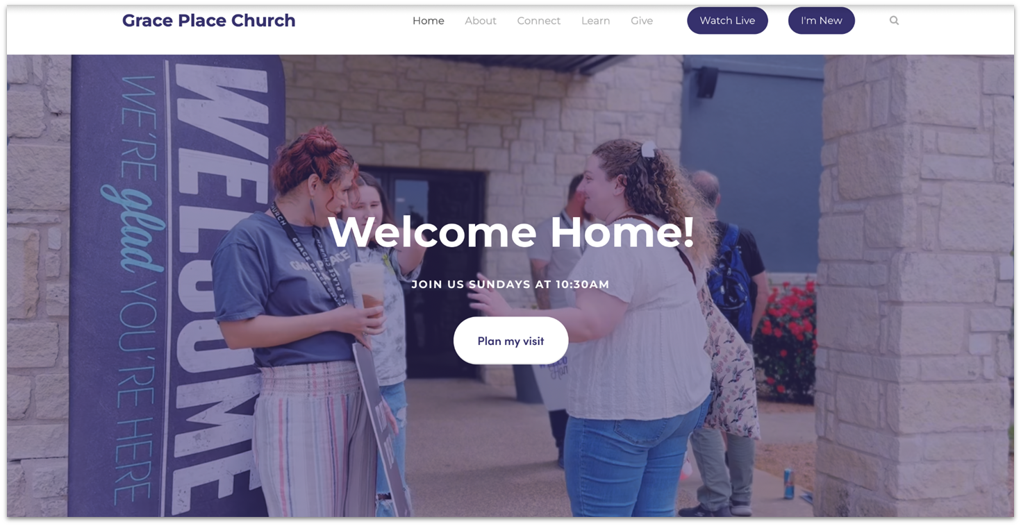 Grace Place Church homepage made with Squarespace