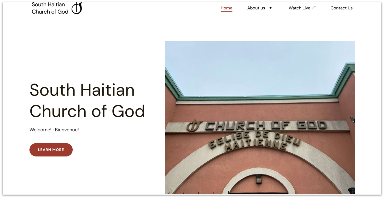 South Haitian Church of God homepage made with Hostinger