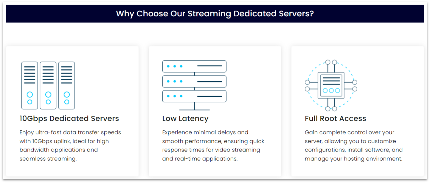 BlueAngelHost streaming dedicated servers features