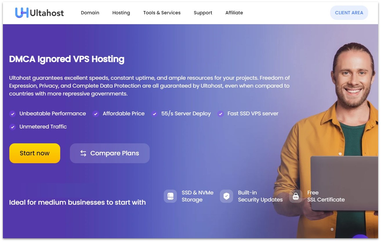 UltaHost DMCA ignore VPS hosting page