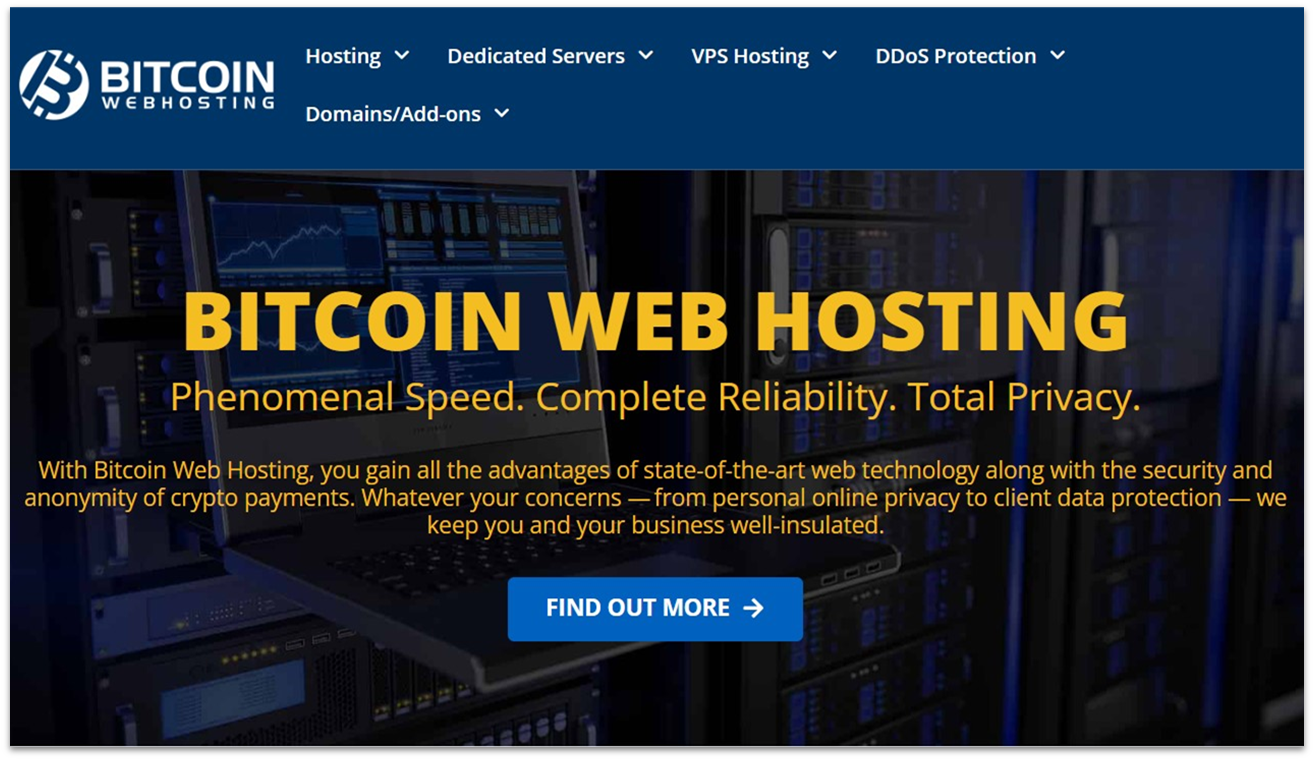 Bitcoin Web Hosting landing page