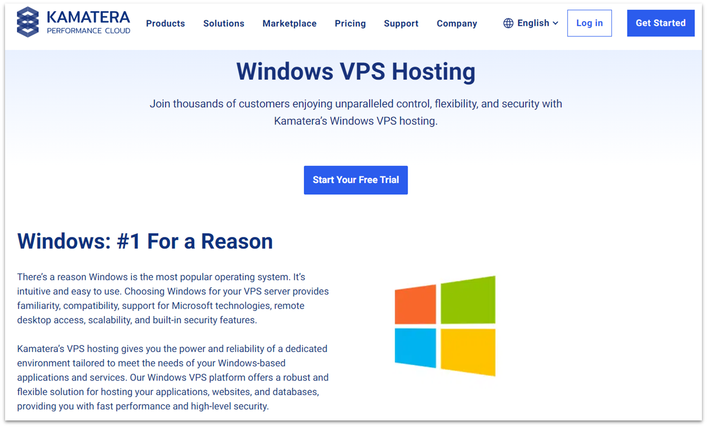 Kamatera Windows VPS hosting features