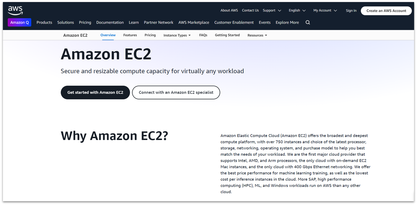 Amazon Web Services (AWS) EC2 cloud hosting features