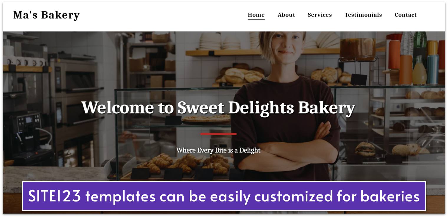 A website made with SITE123 for a bakery