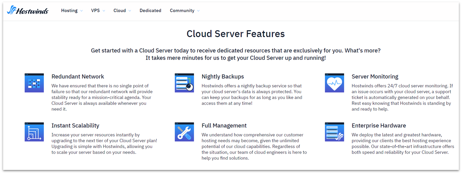 Hostwinds cloud server features