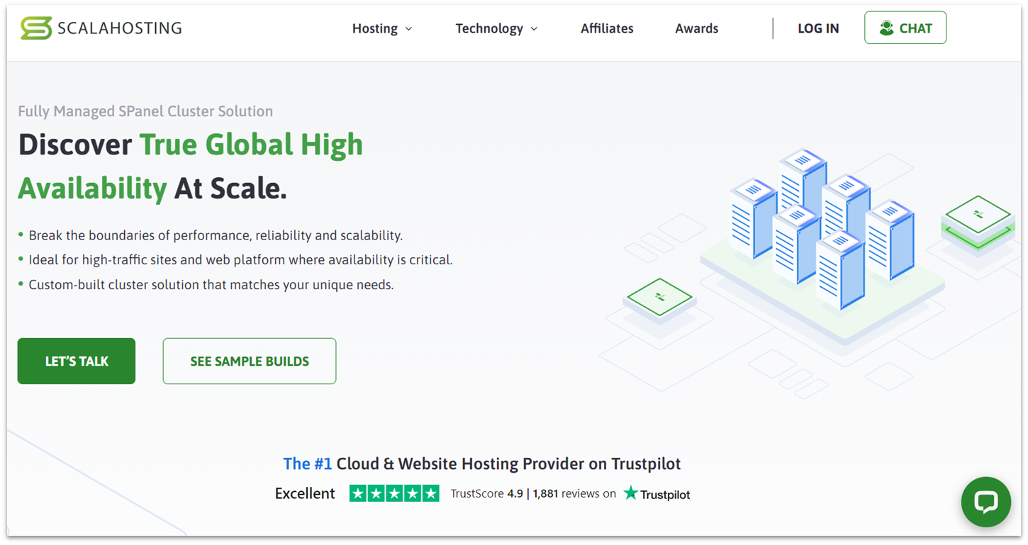 ScalaHosting cluster solutions landing page