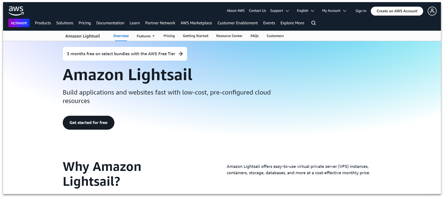 Amazon Web Services (AWS) Lightsail VPS hosting