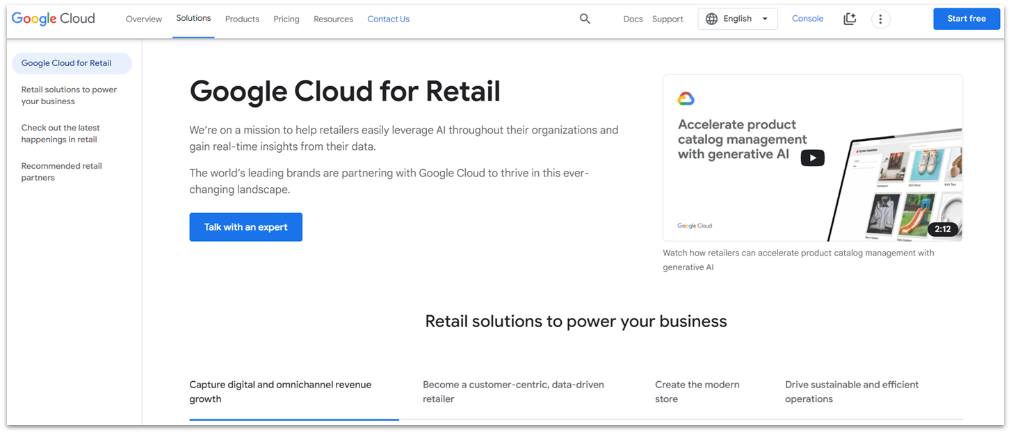 Google Cloud Platform features for retail