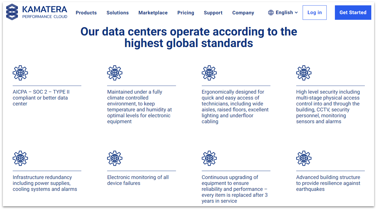 Kamatera data center features and specs