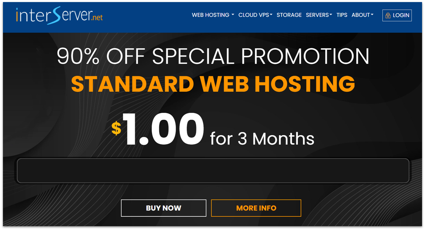 Screenshot of discount offer on InterServer's website