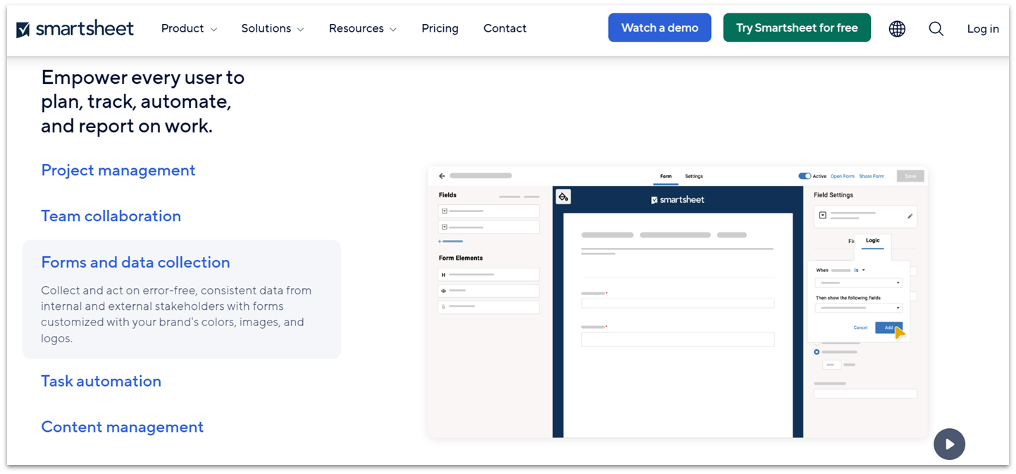 Smartsheet forms and data collection feature