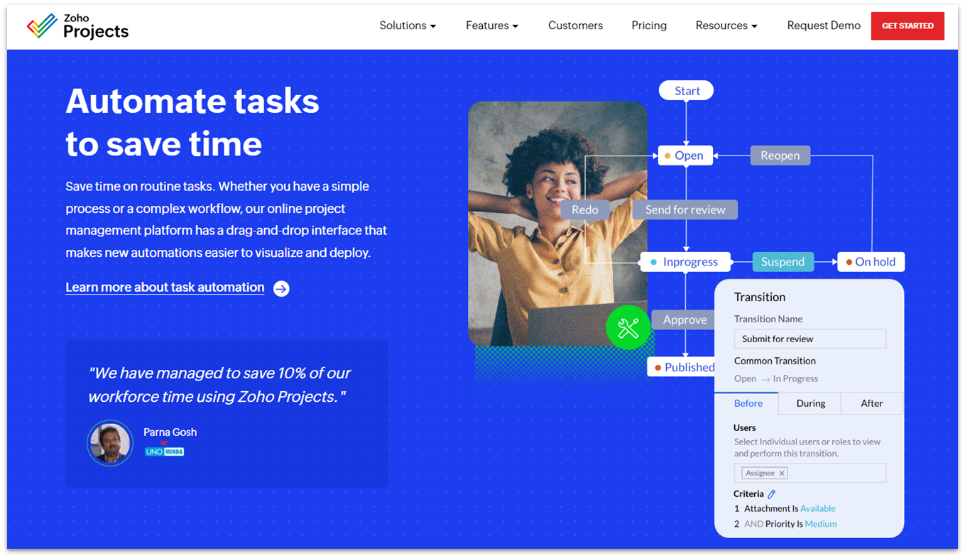 Zoho Projects task automation features