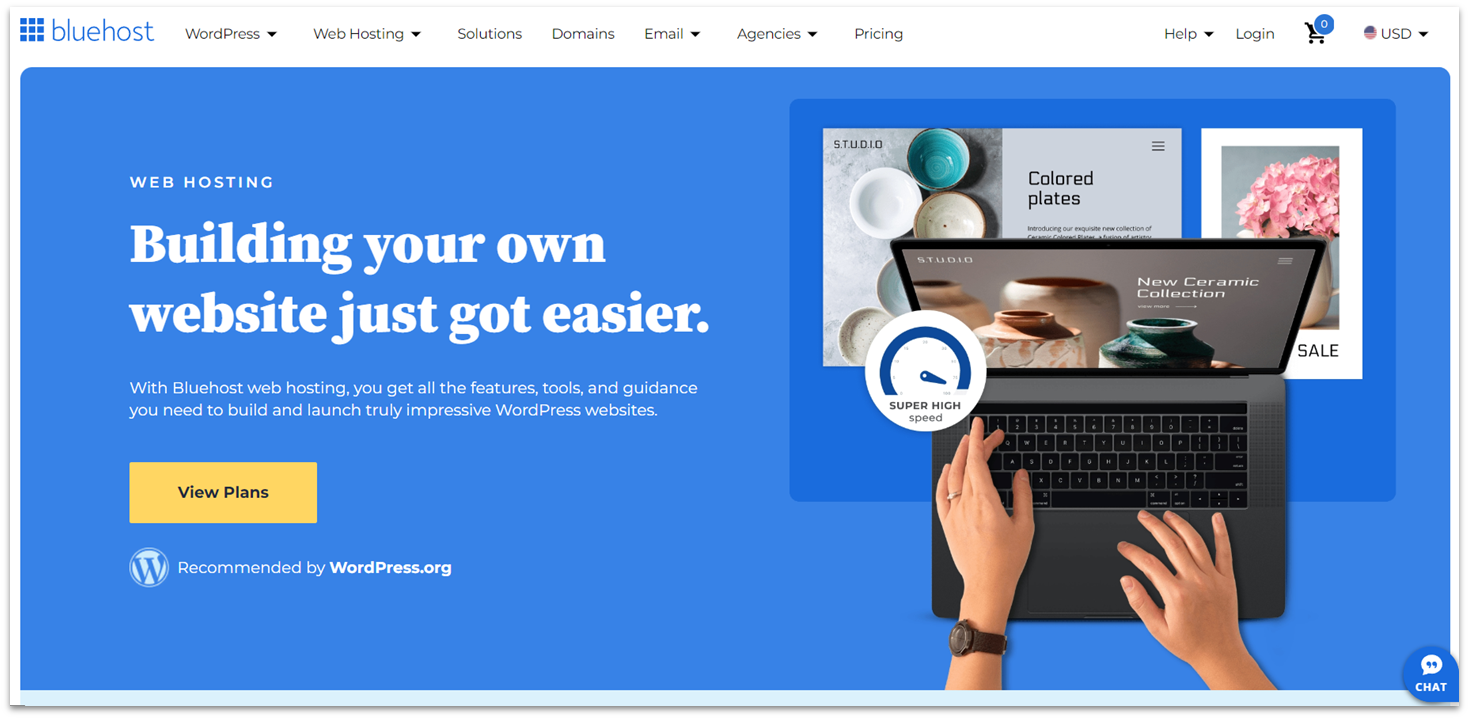 Bluehost web hosting landing page