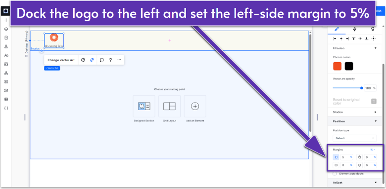 Wix Guide Local Business Module 2, Docking logo to the left