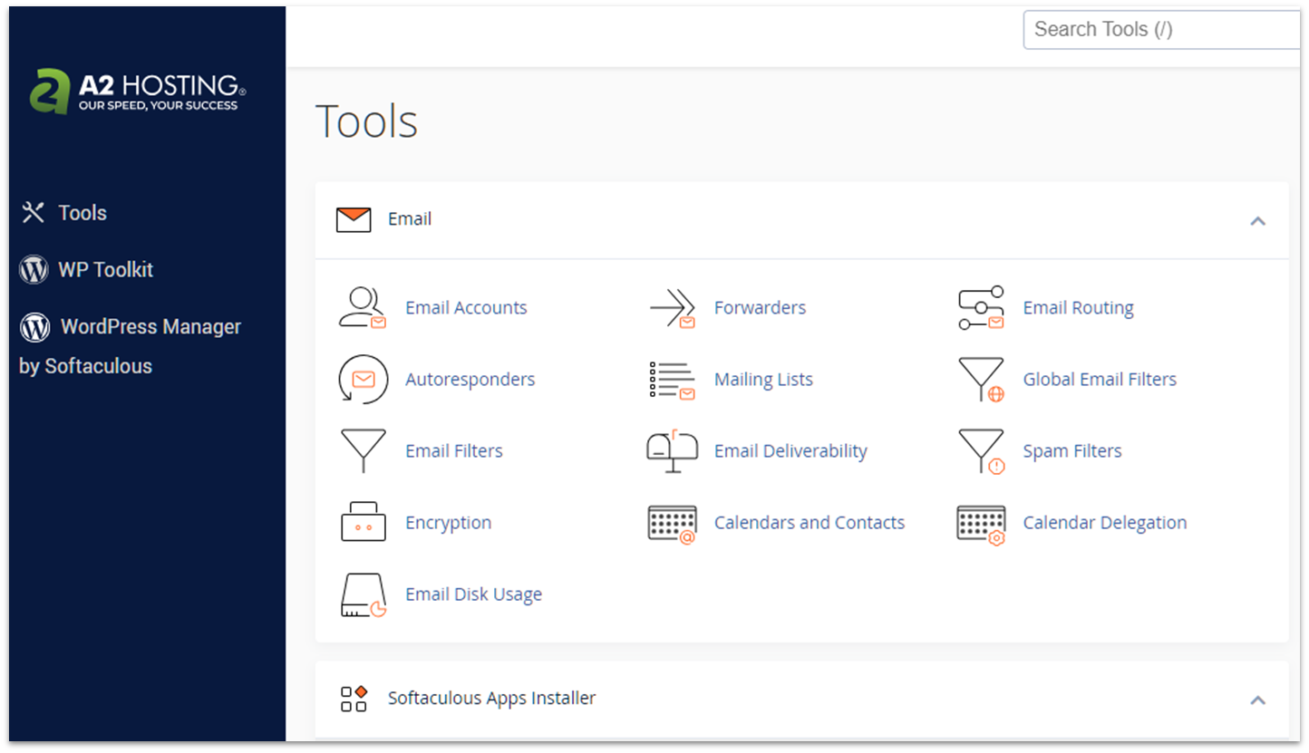 Your cPanel dashboard with A2 Hosting