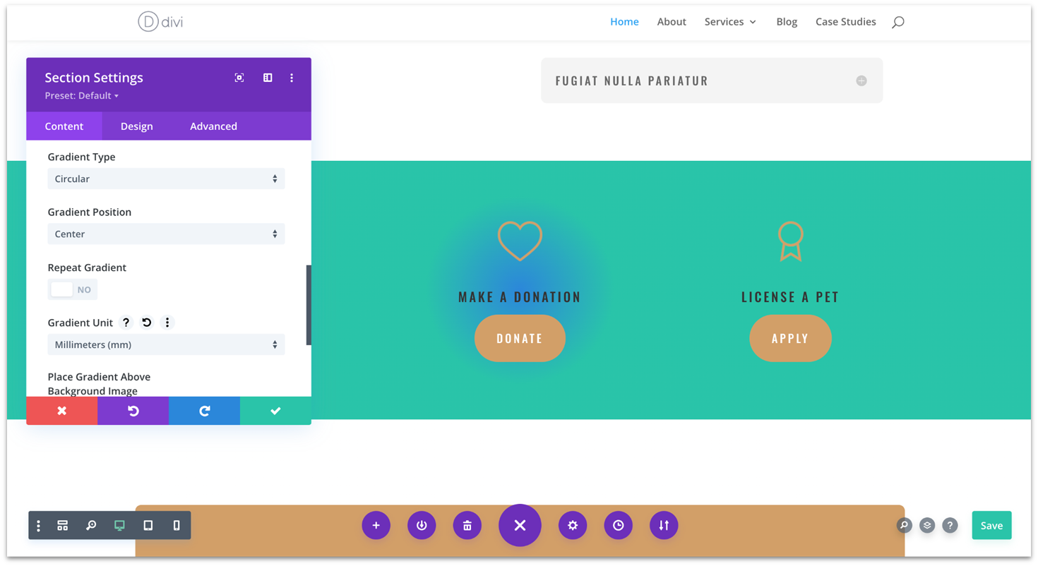 Divi's section settings