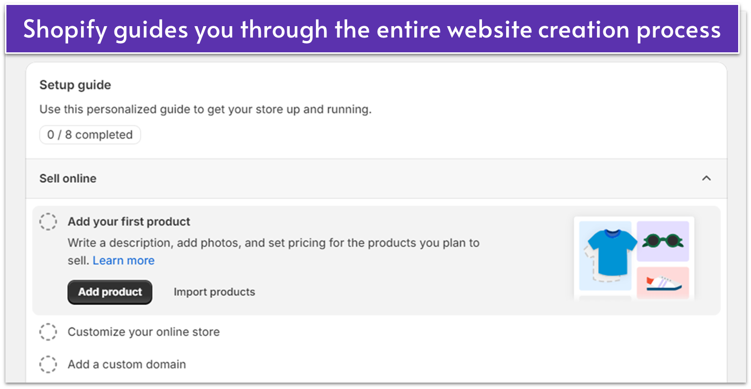 Shopify's initial setup guide