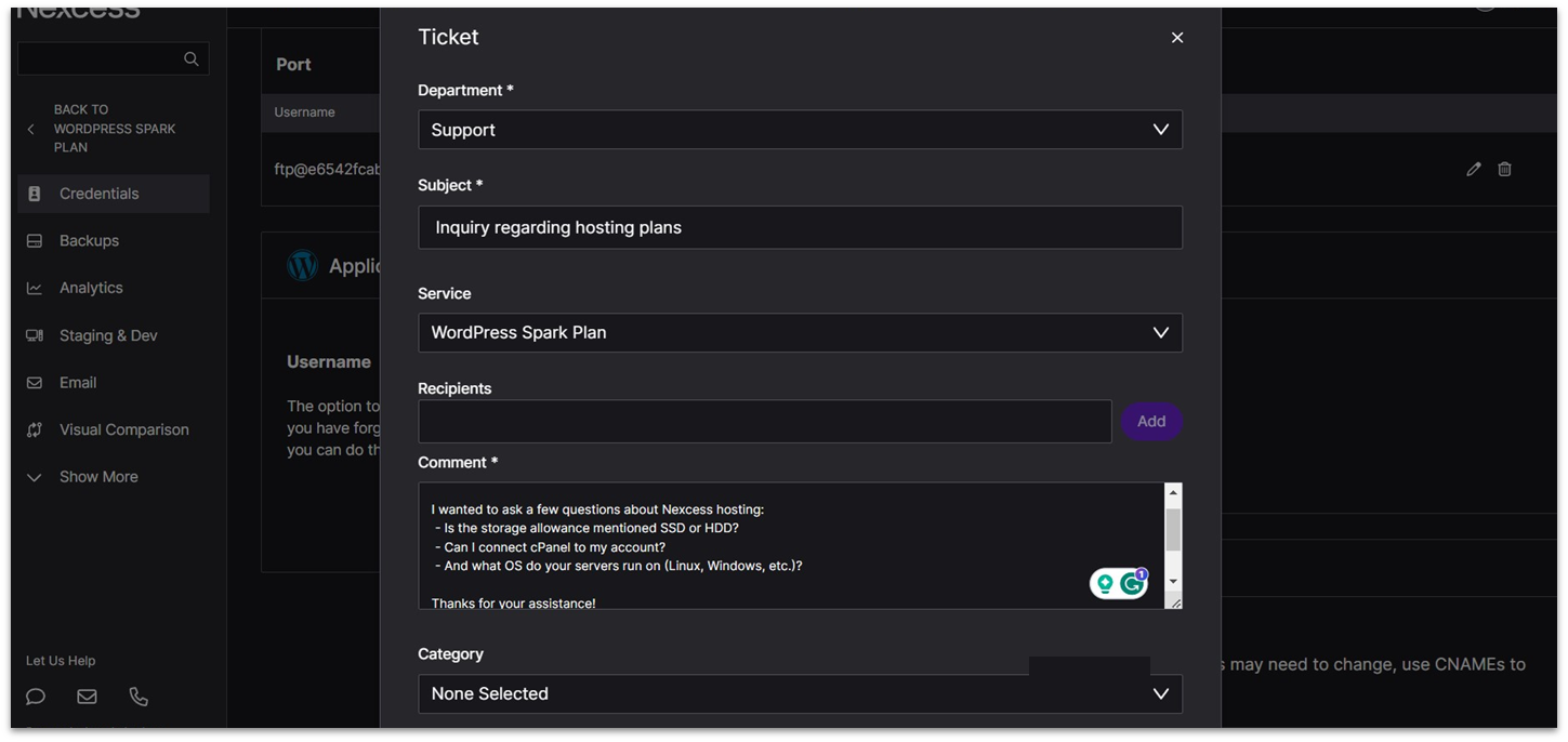 Nexcess' ticket support.