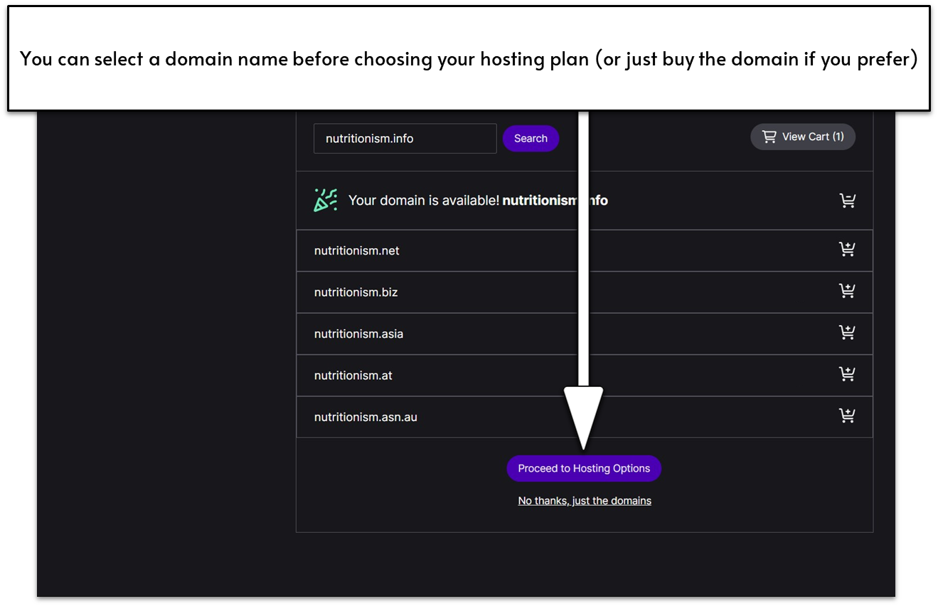 Hosting upsells after the Nexcess domain registration name purchase process.