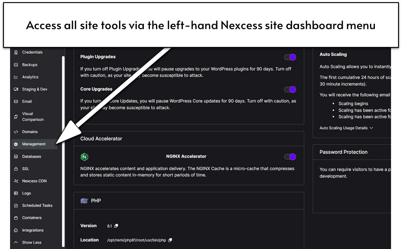 Nexcess user dashboard