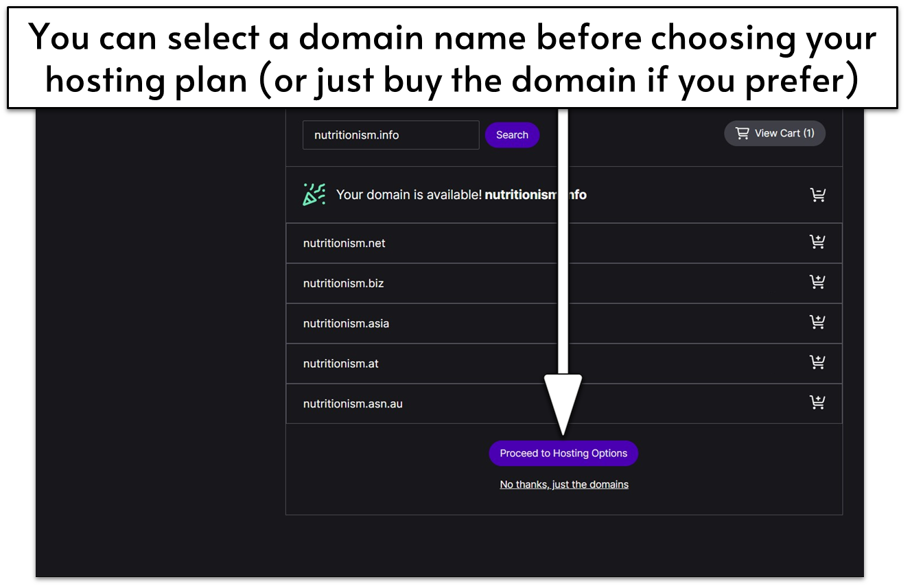 Hosting upsells after the Nexcess domain registration name purchase process.