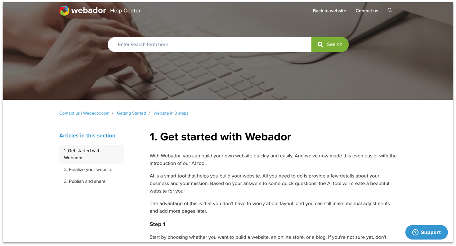 Webador's help center