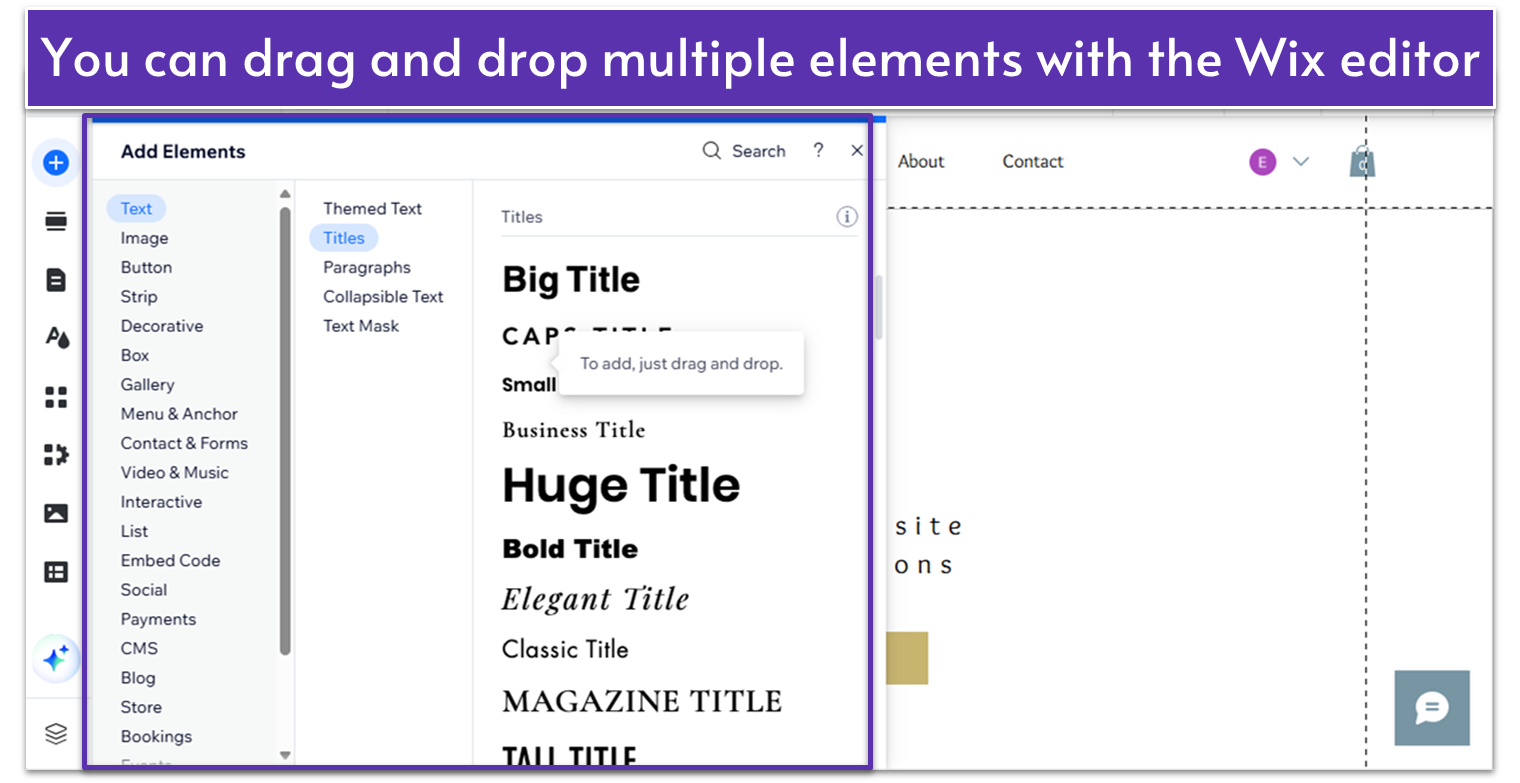 Wix builder elements