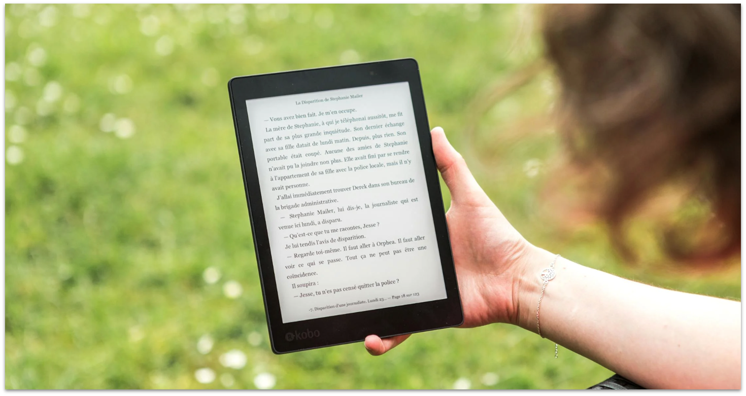 Person reading an e-book