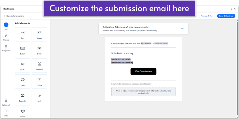 Wix Guide Local Business Site Module 8, customizing the submission email