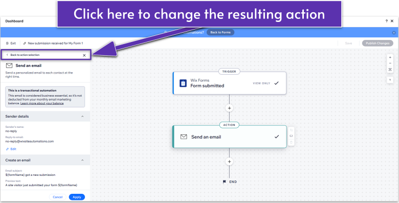 Wix Guide Agency Site Module 8, changing the resulting action from the form submission
