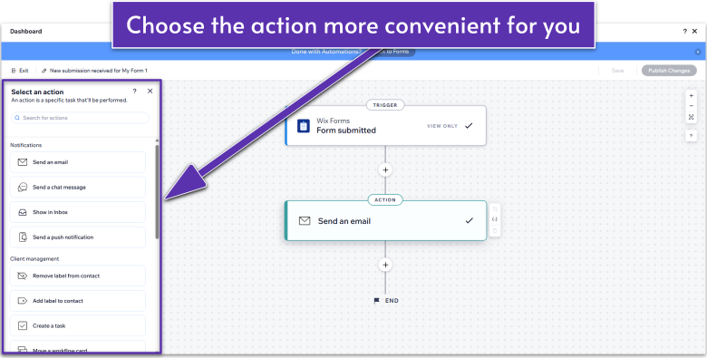 Wix Guide Agency Site Module 8, possible form submission actions
