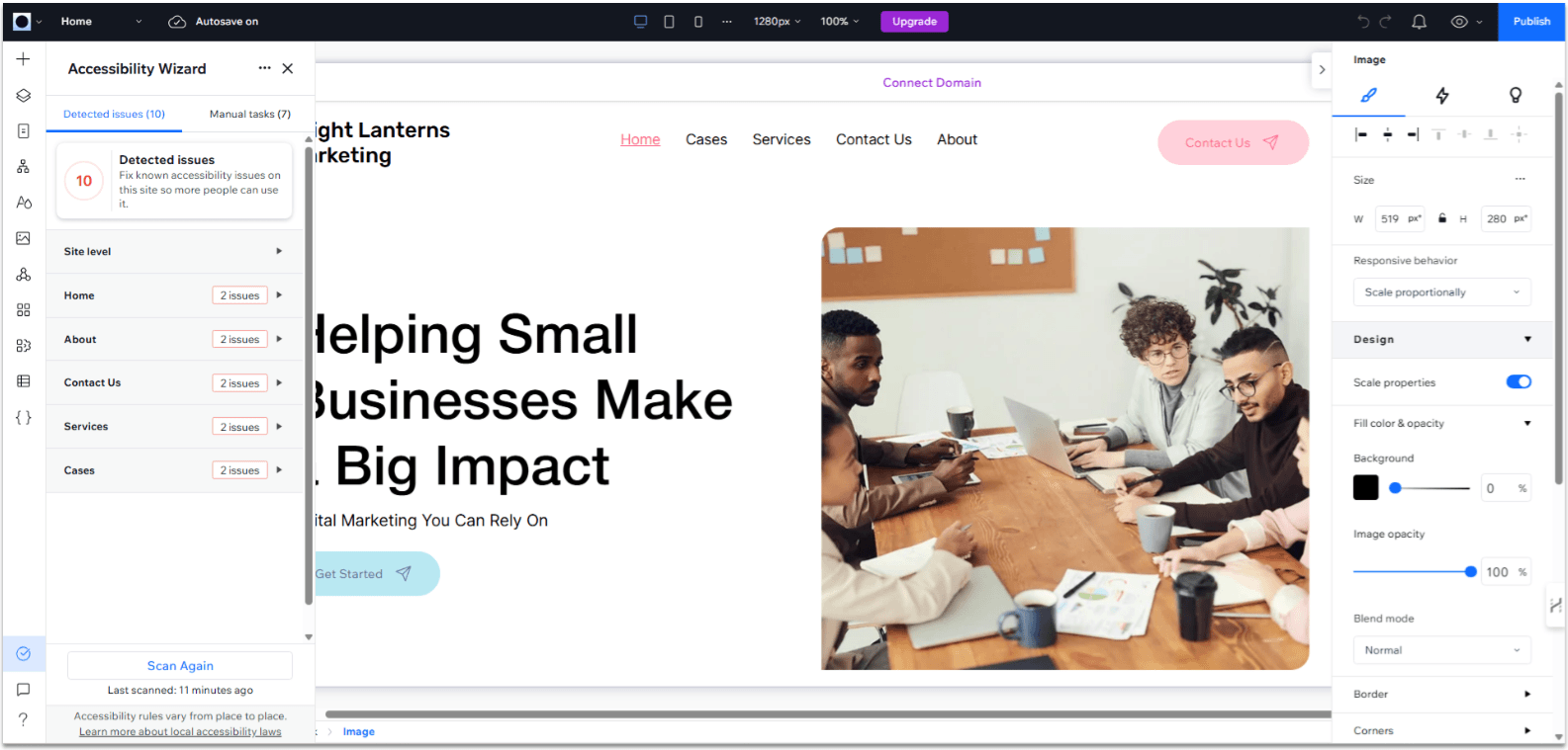 Wix Guide Agency Site Module 8, adding alt tags to images from the accessibility wizard