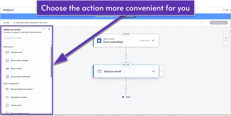 Wix Guide Portfolio Site Module 8, possible form submission actions