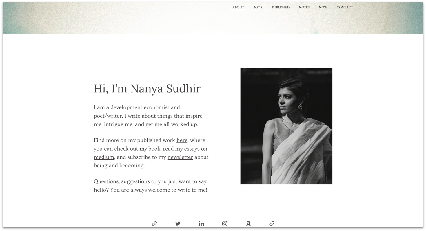 Nanya Sudhir homepage made with Hostinger