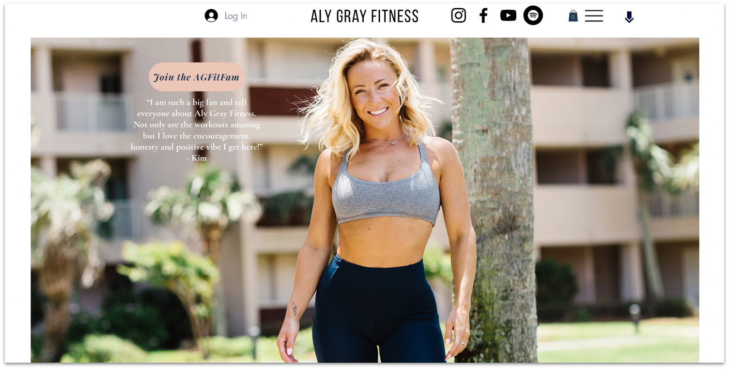 Aly Gray Fitness website homepage