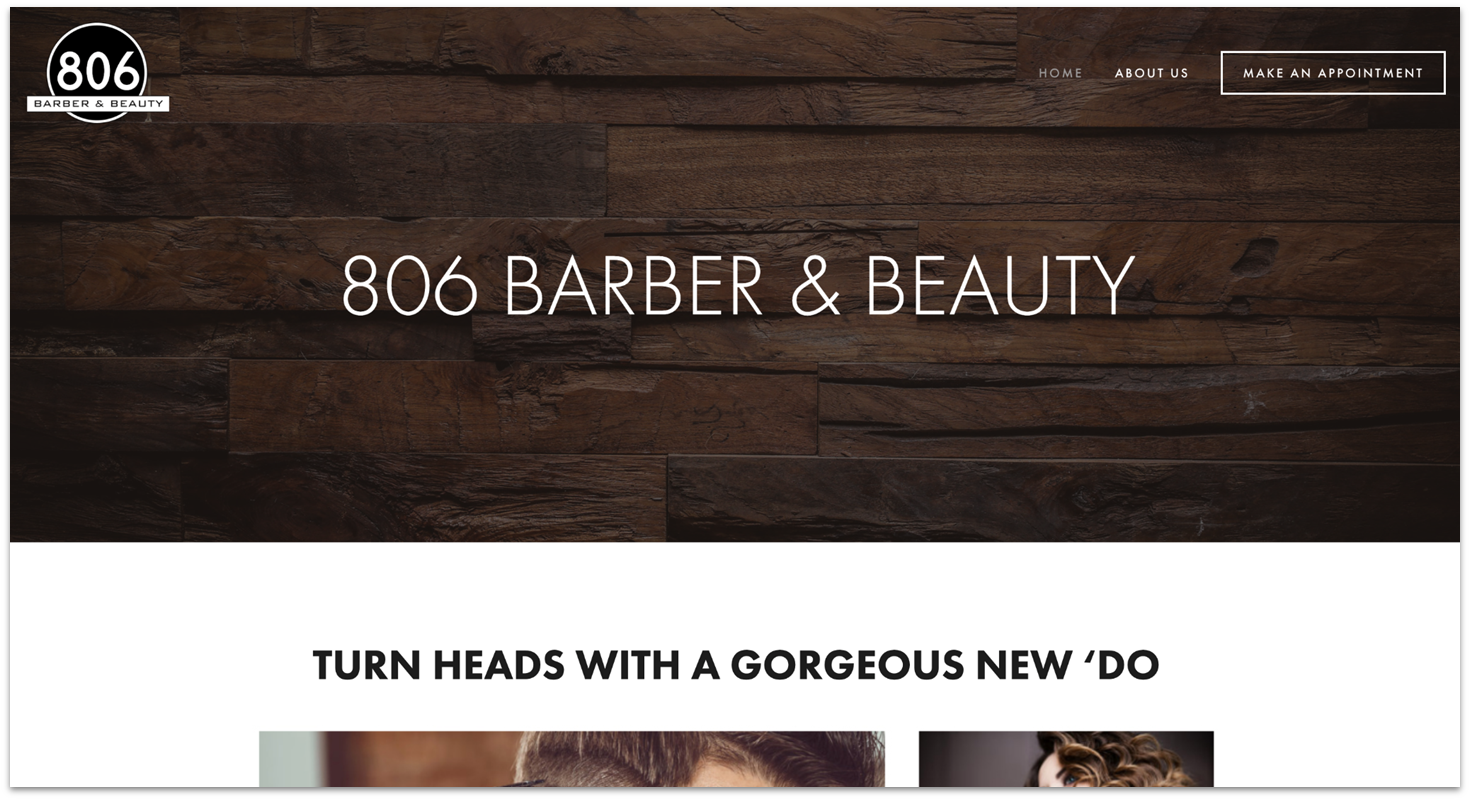 806 Barber & Beauty homepage made with Squarespace