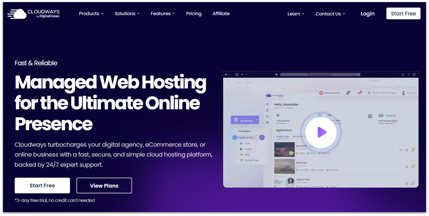 Cloudways cloud hosting free trial