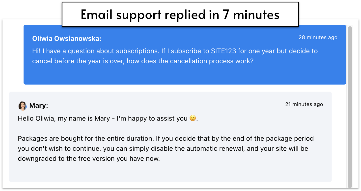 Email support conversation