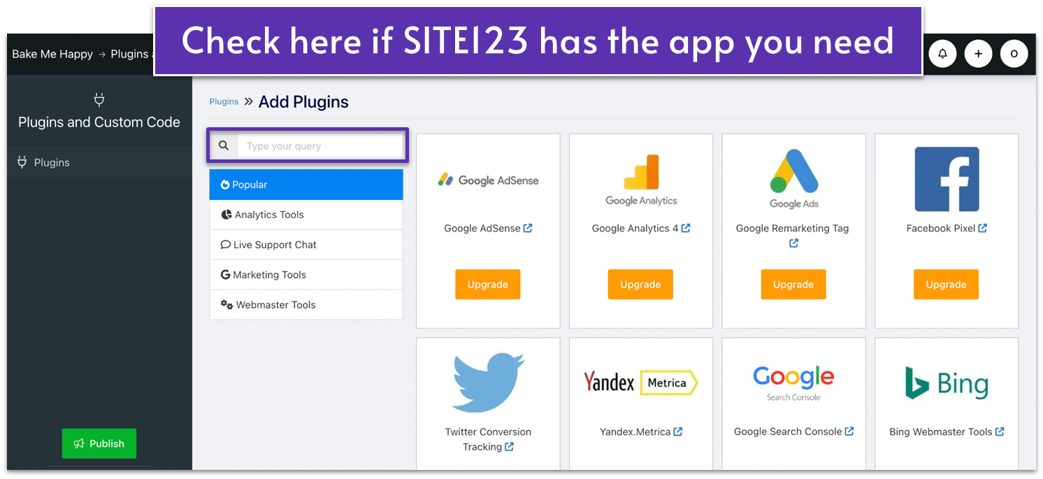 SITE123 plugins