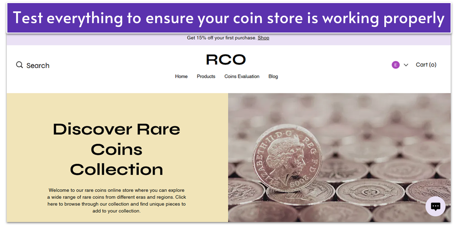 Preview of Wix-built online coin store