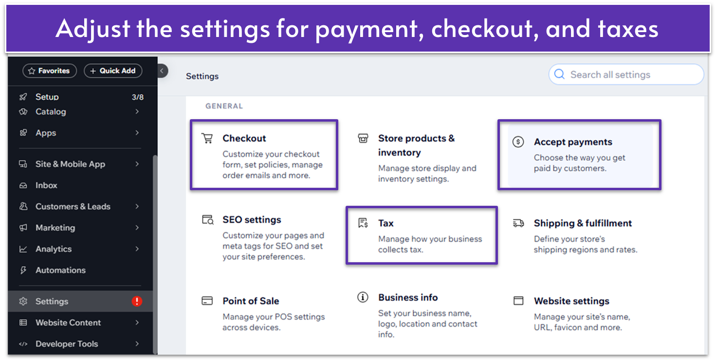 Payments, Tax, and Checkout settings on Wix