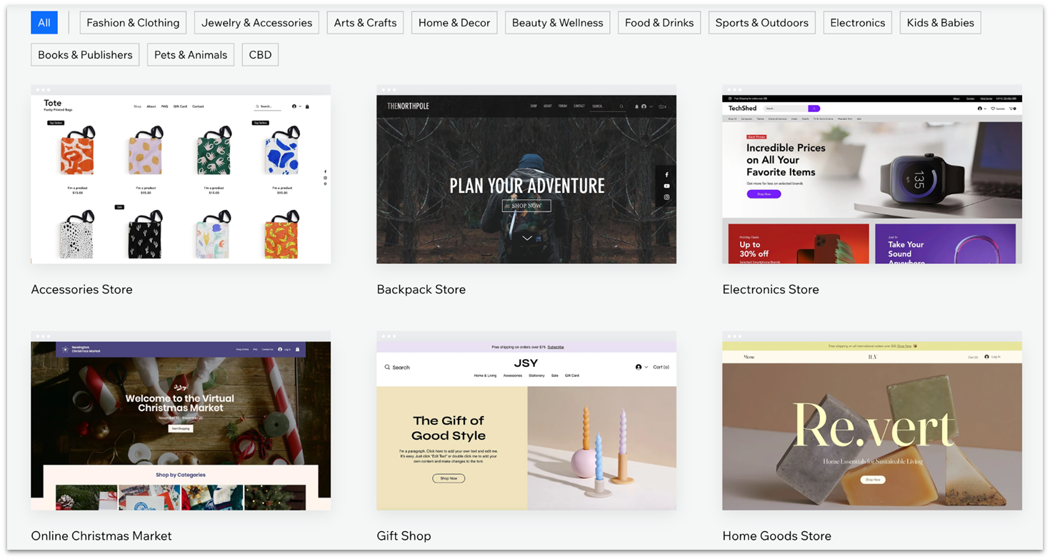 Wix's store templates