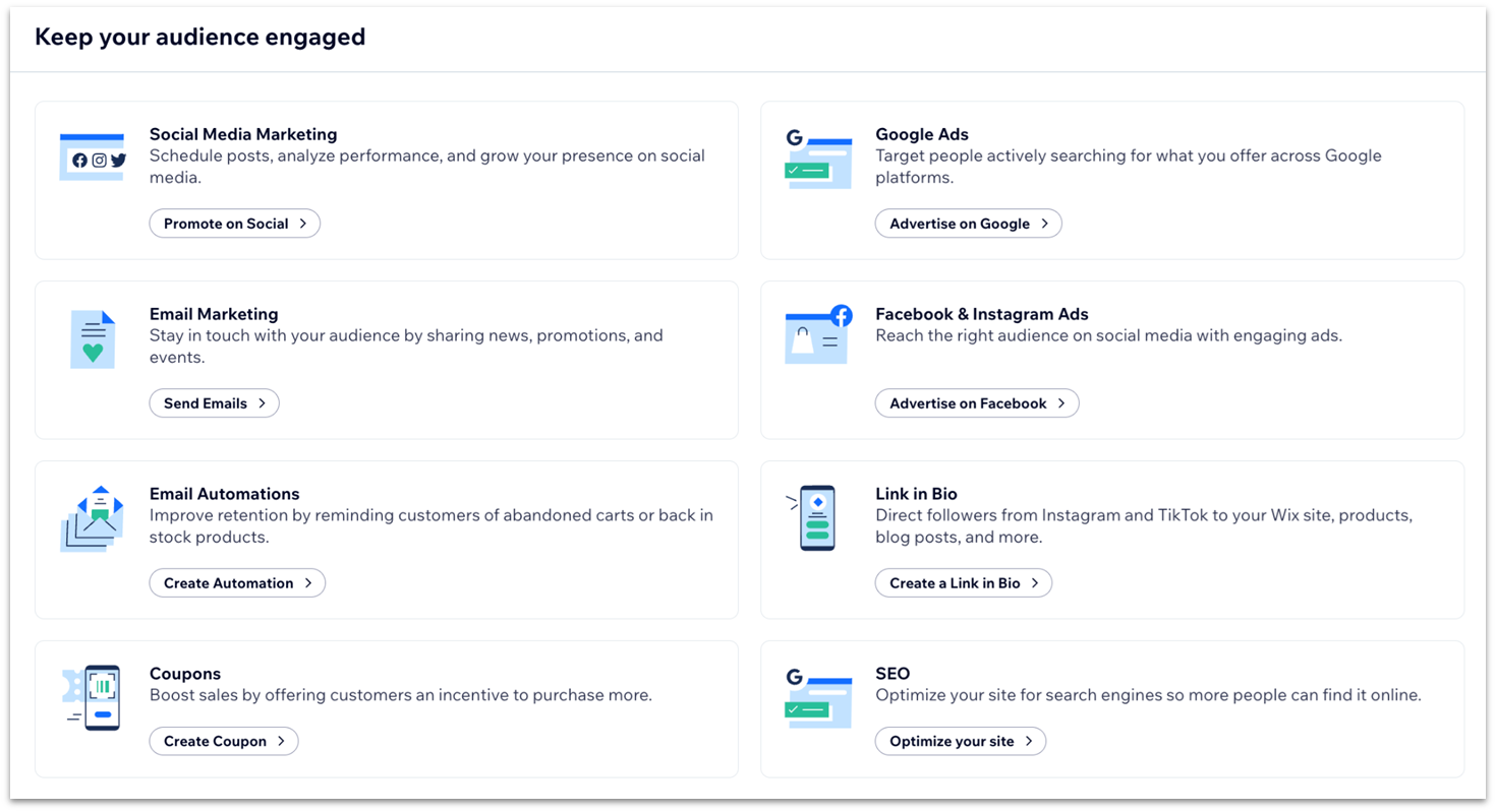 Wix's marketing tools