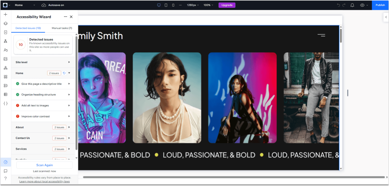 Wix Guide Portfolio Site Module 8, adding alt tags to images from the accessibility wizard